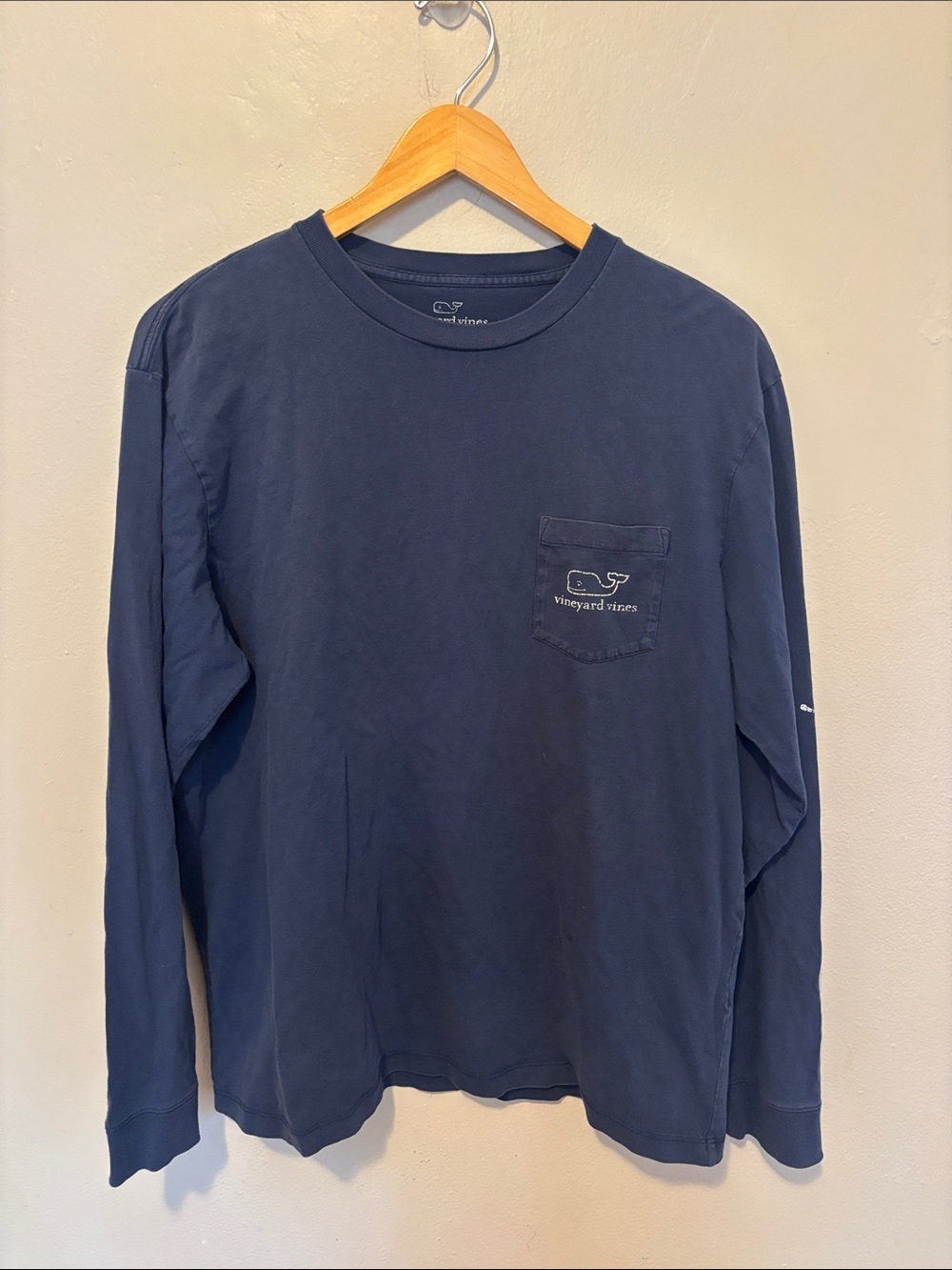 Vineyard Vines Navy Long-Sleeve Pocket Tee with Whale Logo